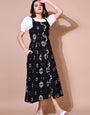 Chic Black Ikat Print Two Piece Dungaree Dress
