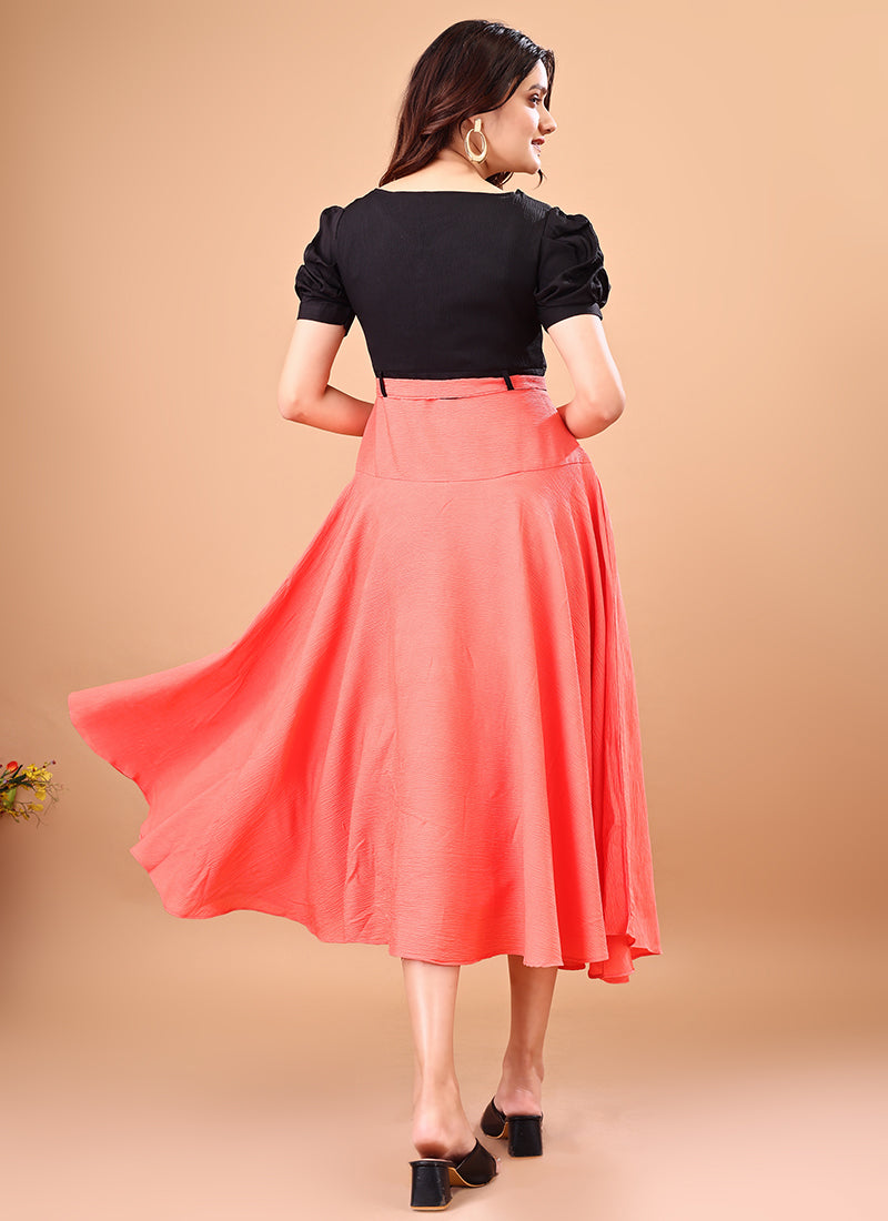 Pink And Black Rayon Belted Bliss Midi Dress