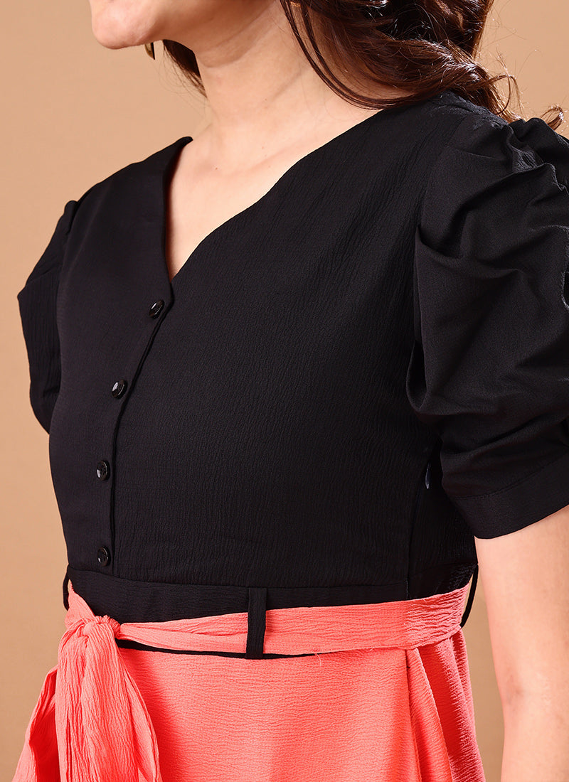 Pink And Black Rayon Belted Bliss Midi Dress