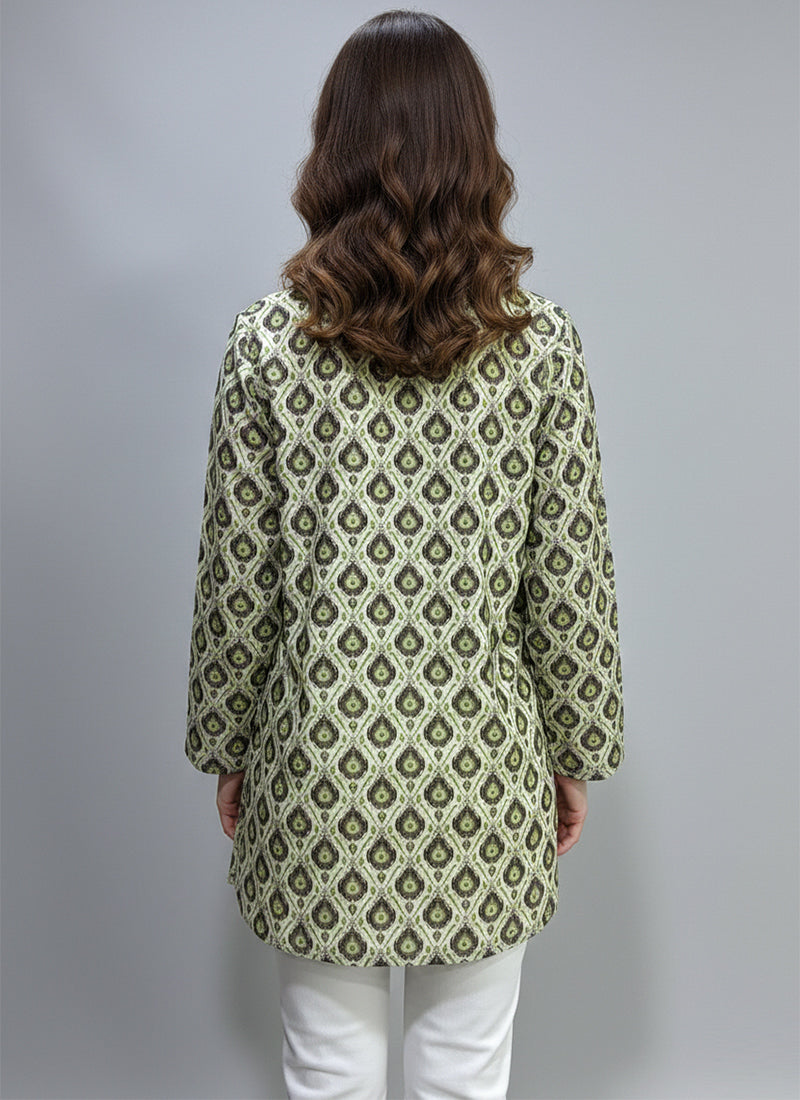 Pista Green Digital Printed Muslin Casual Short Kurti