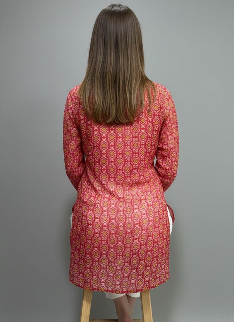 Brick Red Digital Printed Muslin Casual Short Kurti