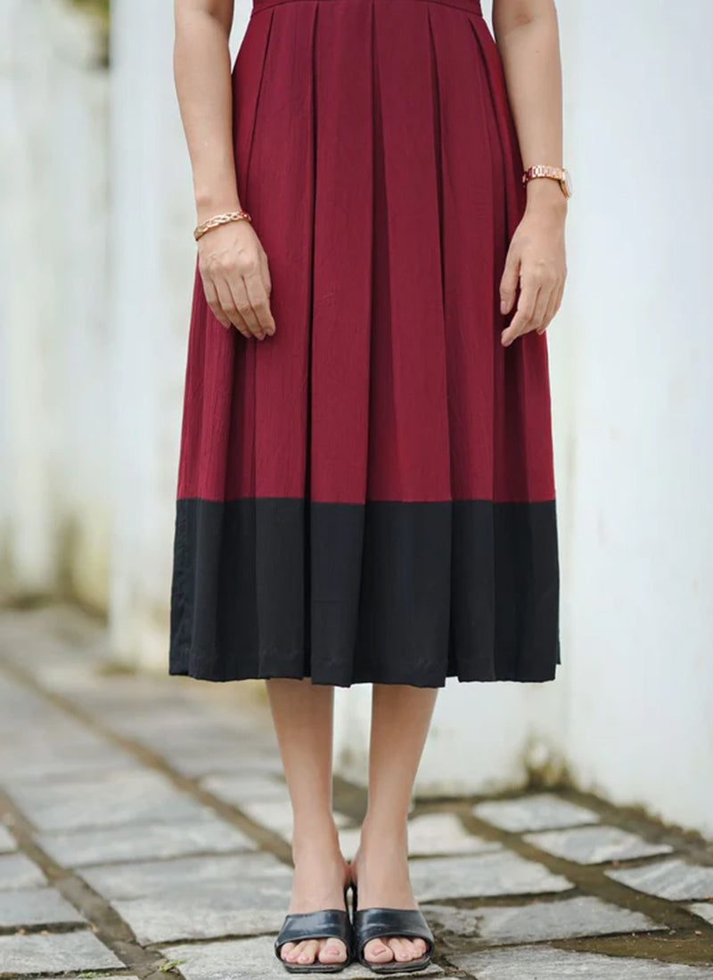 Maroon Rayon Calf Length Outwear Midi Dress