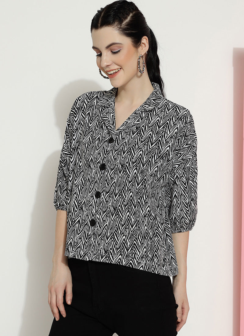 Black Lapel Collar Western Top