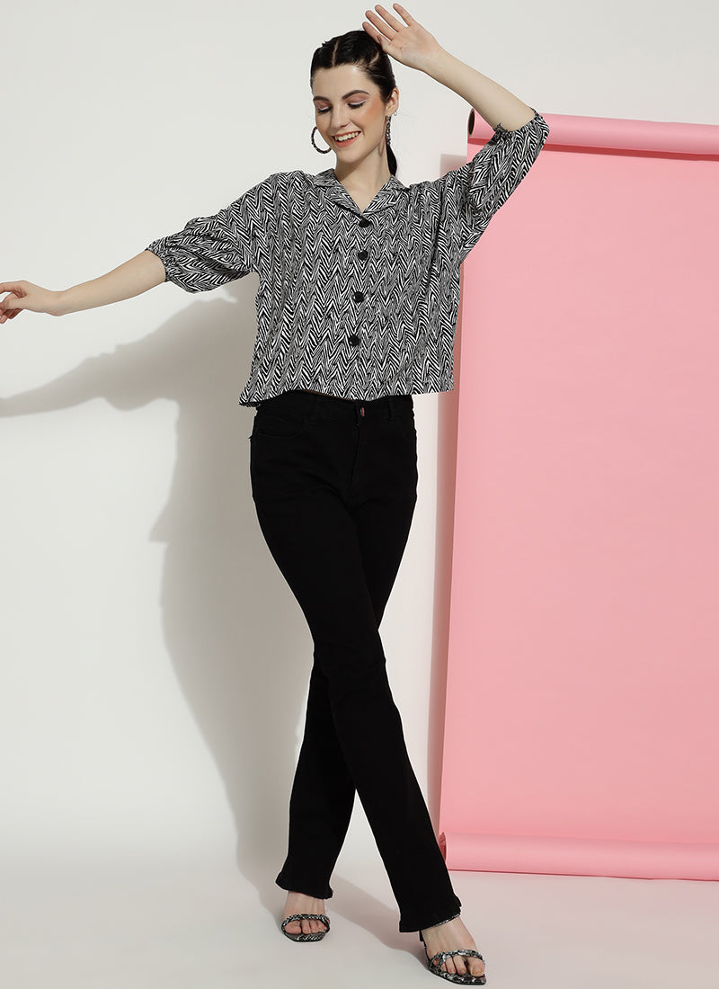 Black Lapel Collar Western Top