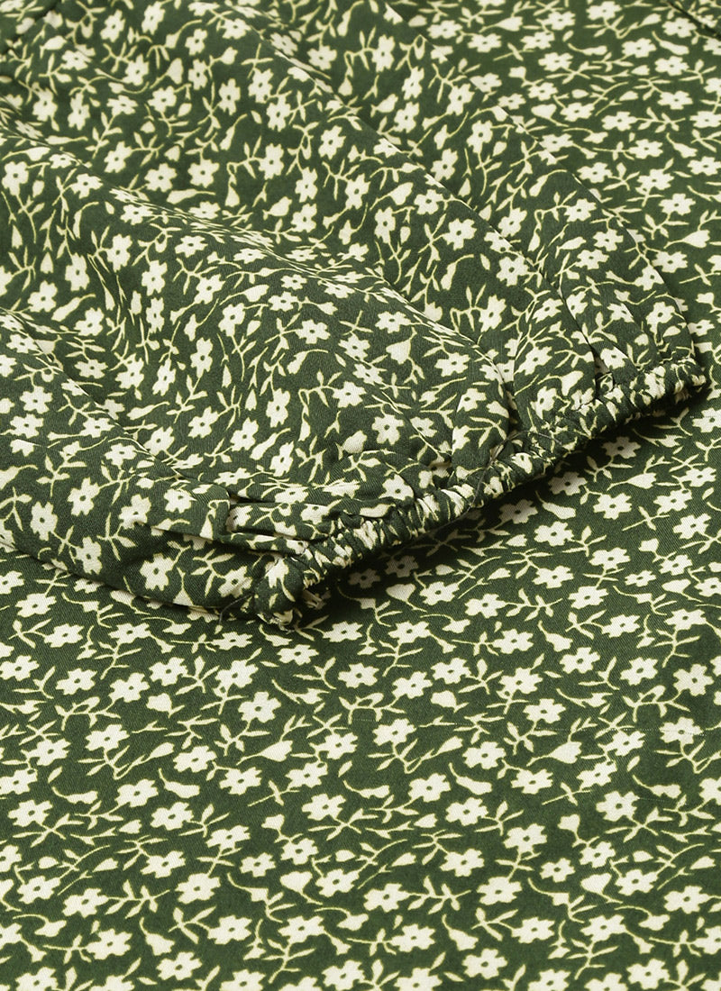 Olive Green Gathered Details Boxy Fit Shirt