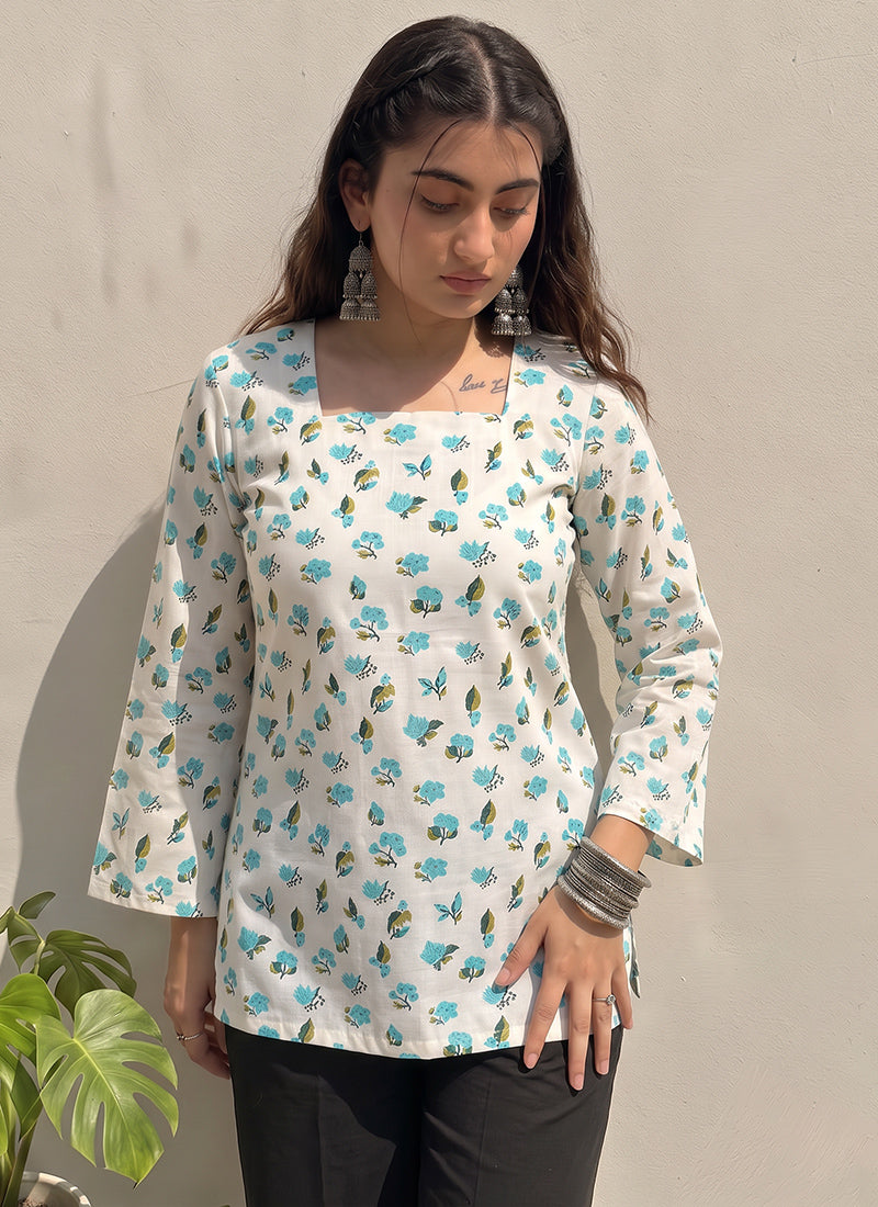 Off White Digital Printed Cotton Kurti