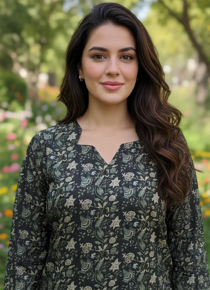 Black Printed Muslin Casual Short Kurti