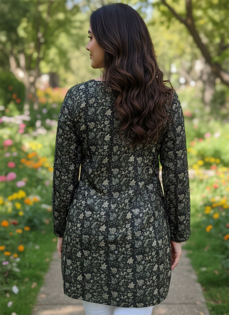 Black Printed Muslin Casual Short Kurti