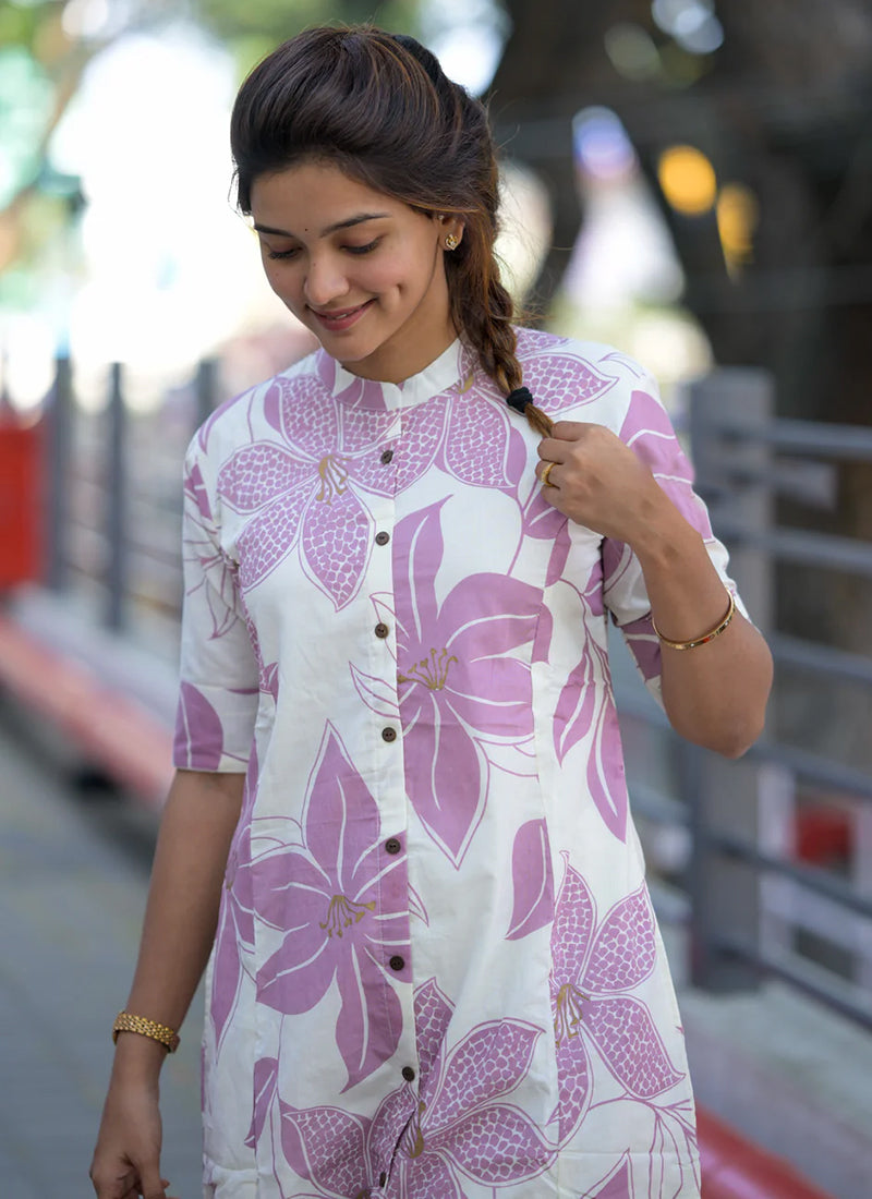 Pink Floral printed rayon cord set