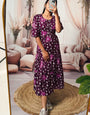 Purple Floral Printed Cotton Flare Midi Dress