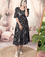 Black Cotton Floral Printed Flare Midi Dress