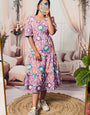 Lavender Digital Printed Cotton Midi Dress