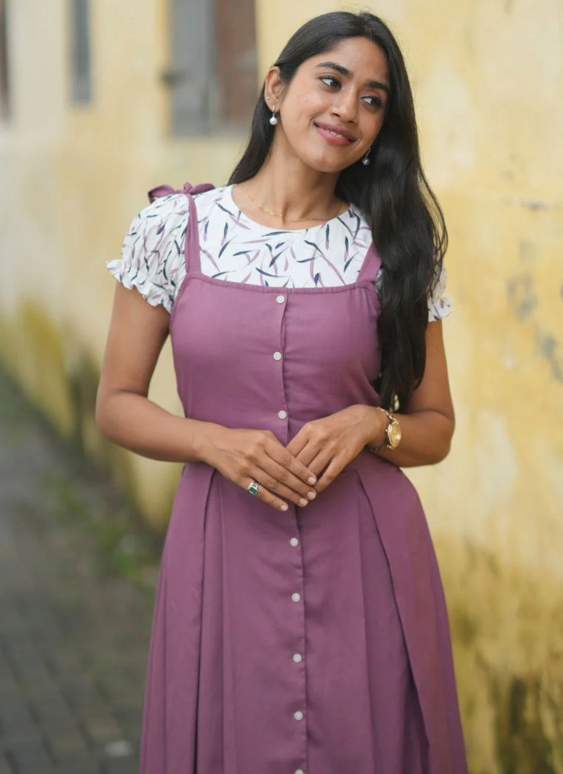 Lavender Printed Dungaree Set