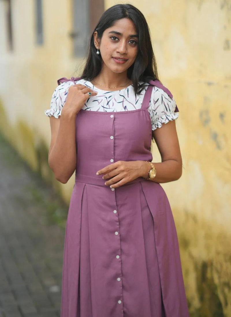 Lavender Printed Dungaree Set