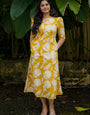 Yellow floral printed midi dress