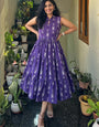 Purple Cotton Printed Dress