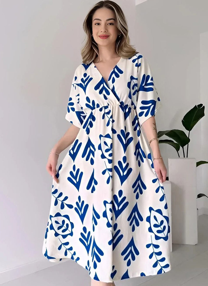 White And Blue Midi Dress