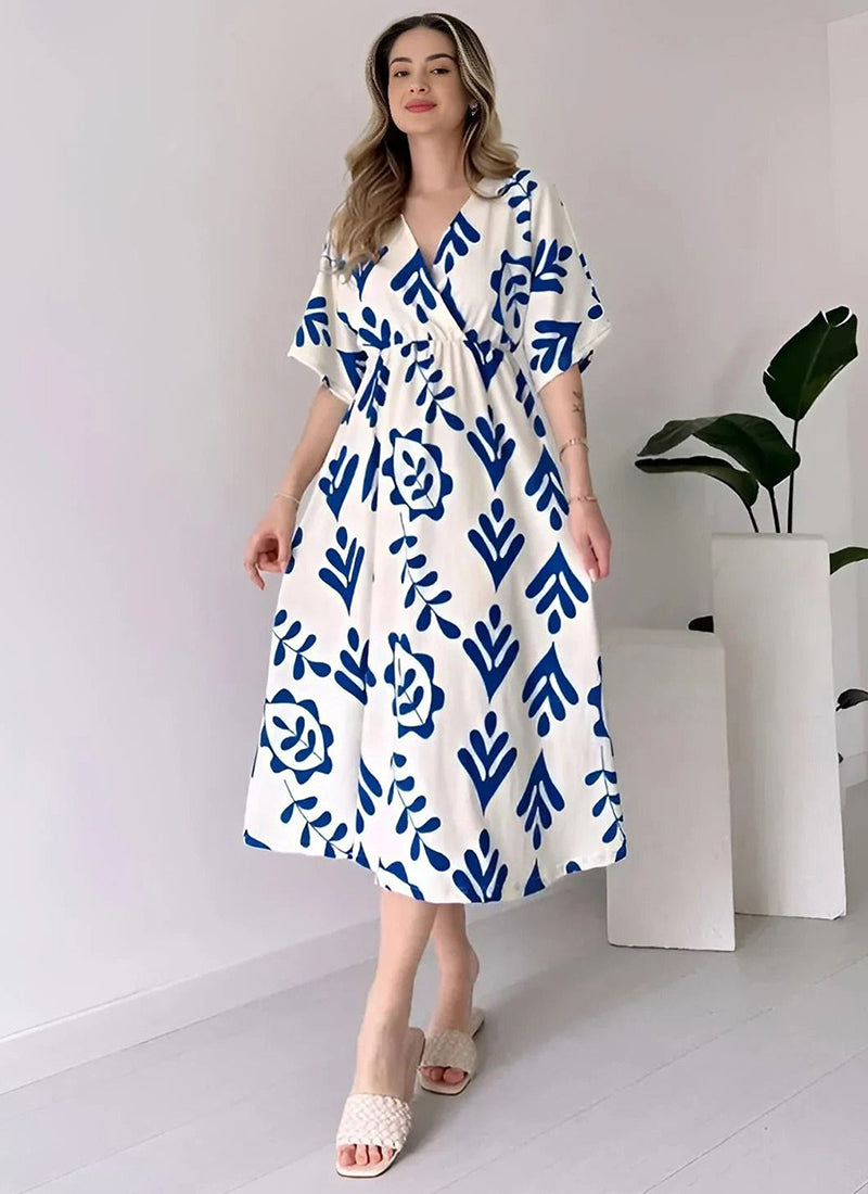 White And Blue Midi Dress