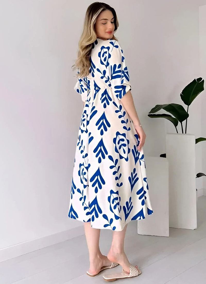 White And Blue Midi Dress