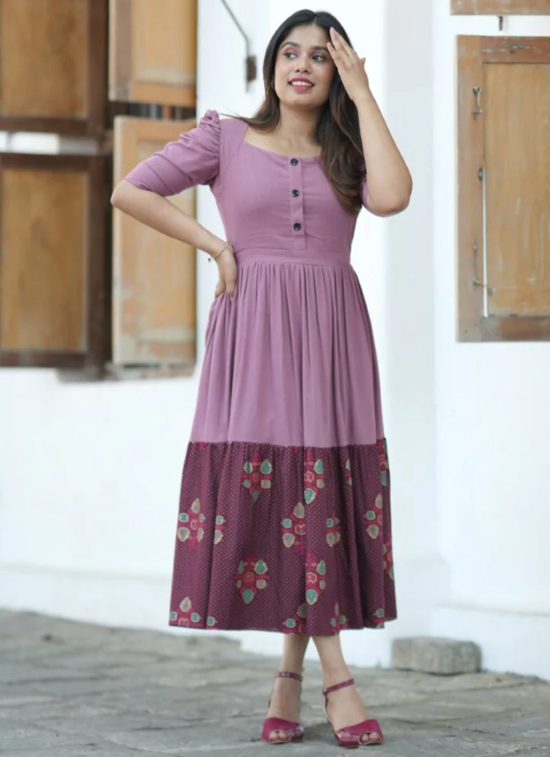 Peach Daman Printed dress