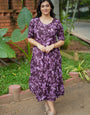 Wine Leaf Printed Cotton Outwear Midi Dress