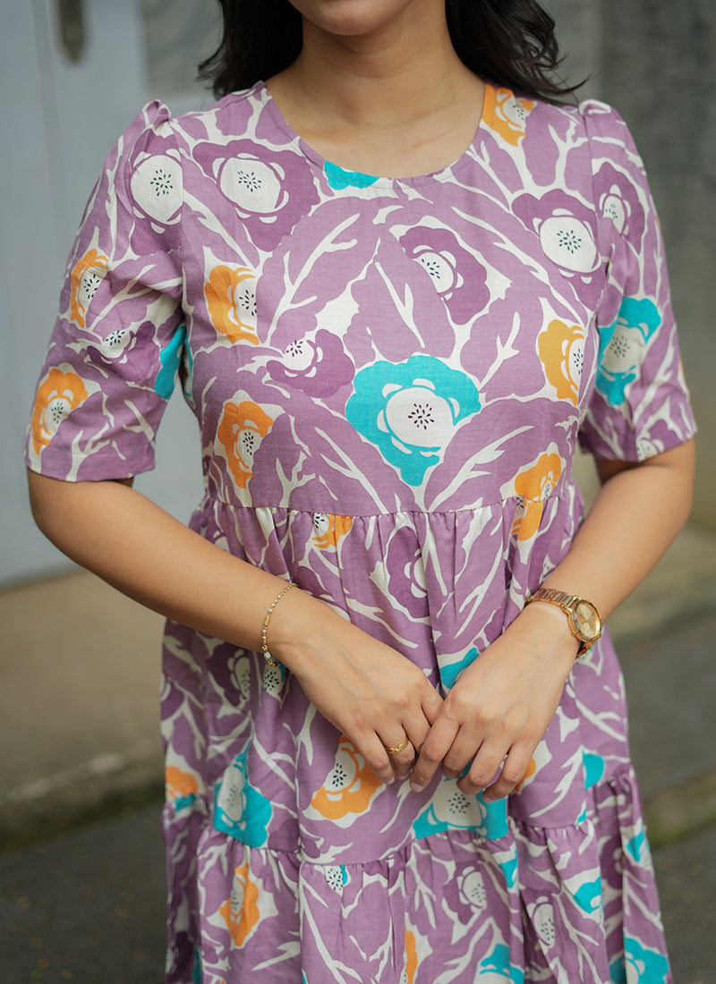Lavender Digital Printed Cotton Midi Dress
