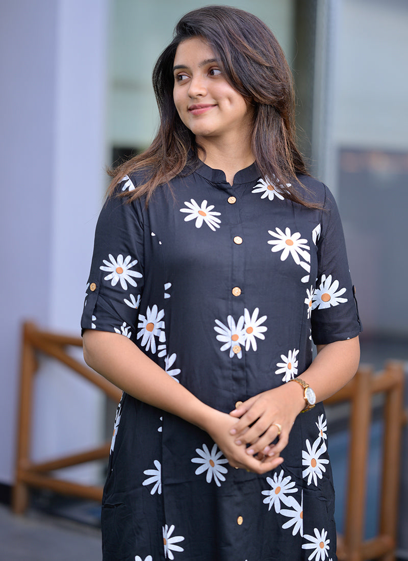 Black floral printed cord set