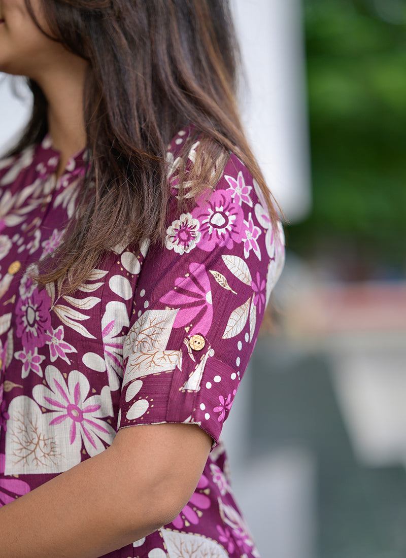 Wine printed casual cord set