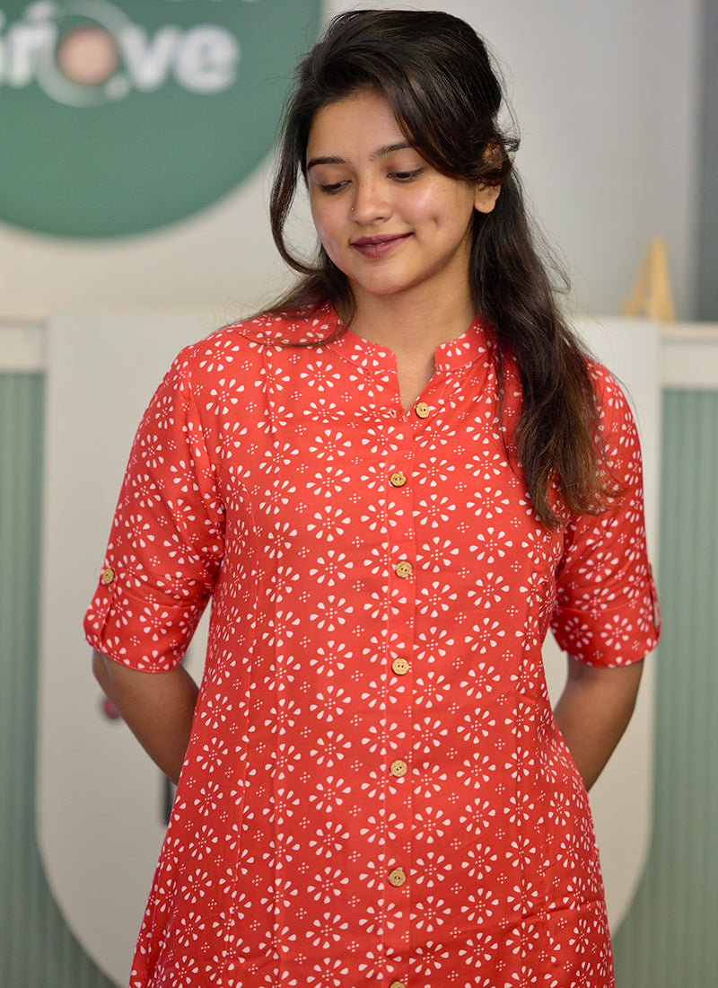 Orange printed rayon cord set