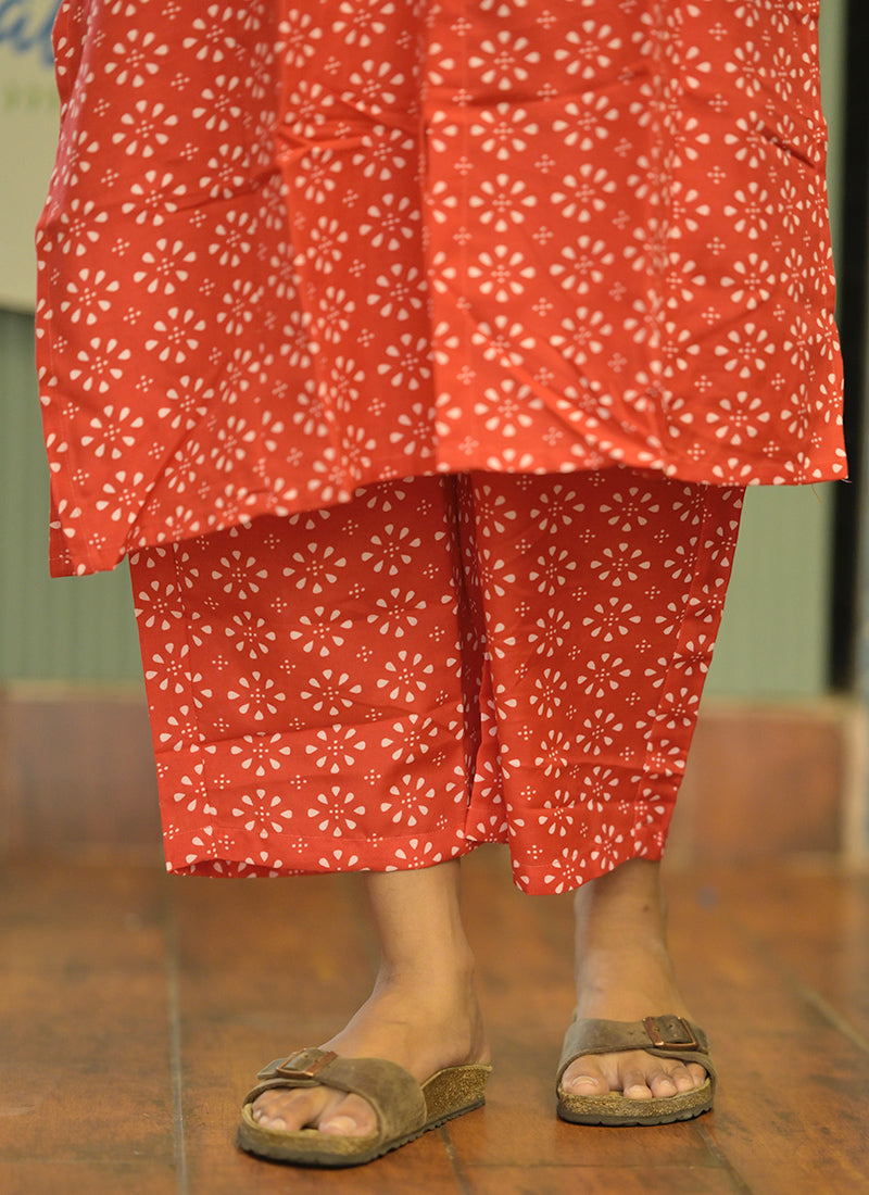 Orange printed rayon cord set
