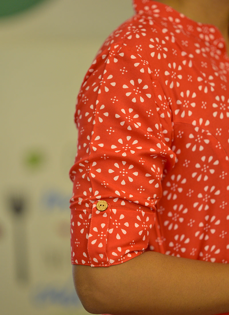 Orange printed rayon cord set