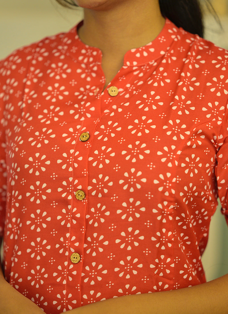 Orange printed rayon cord set