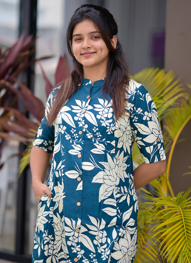 Blue Rayon cotton printed cord set
