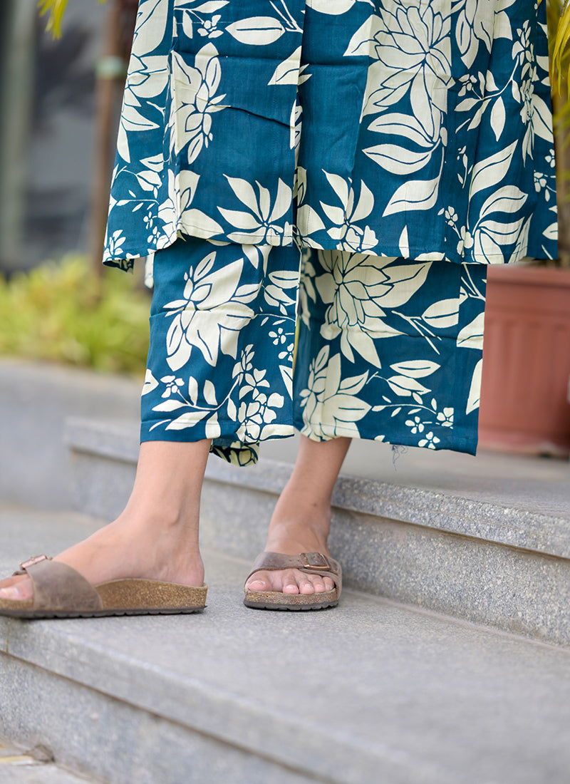 Blue Rayon cotton printed cord set