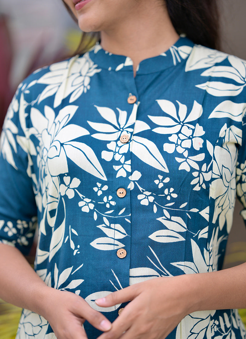 Blue Rayon cotton printed cord set