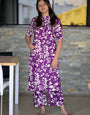 Purple Rayon Flower Printed Casual Wear Cord-set