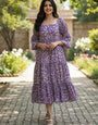 Purple Leaf Printed Georgette Outwear Midi Dress