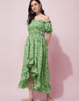 Green Floral Printed Crepe Maxi Dress
