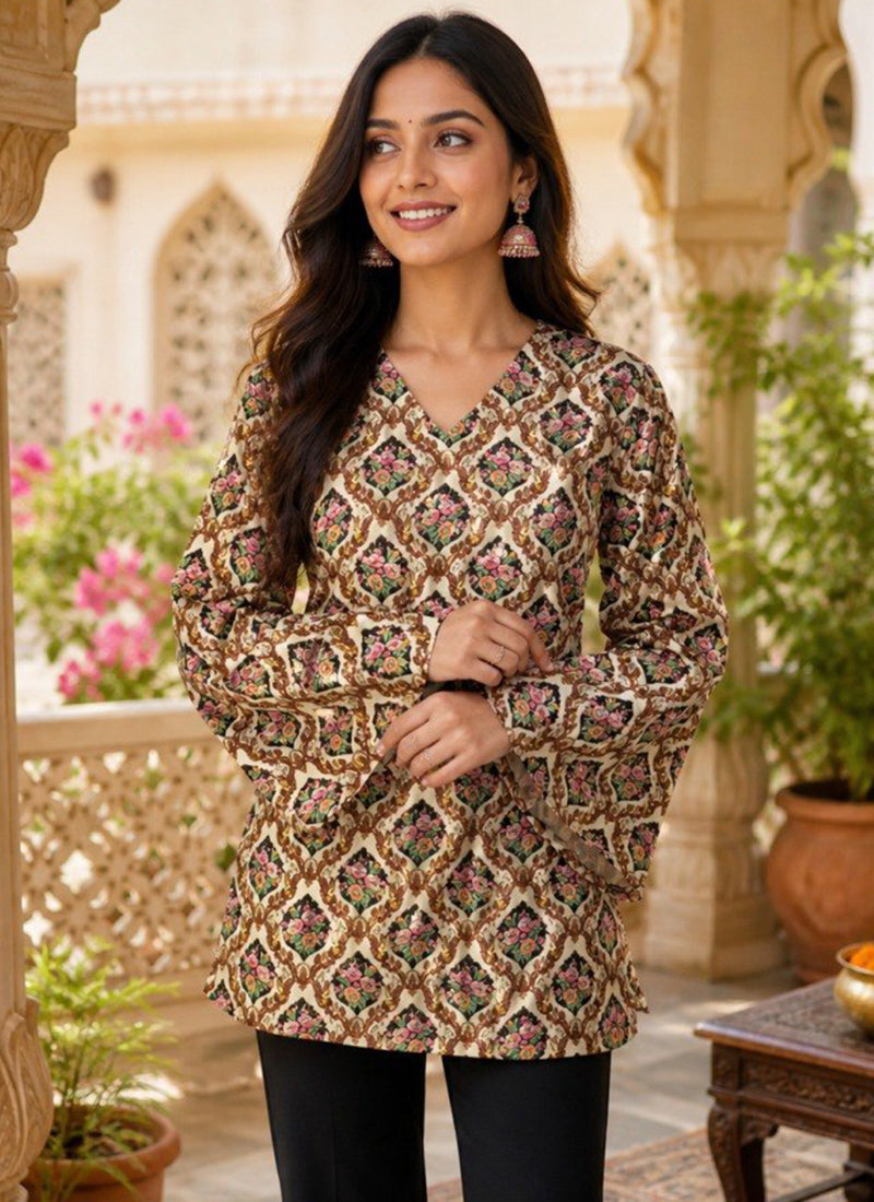 Multi Color Rayon Printed Office Wear Kurti