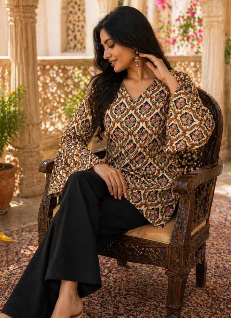 Multi Color Rayon Printed Office Wear Kurti