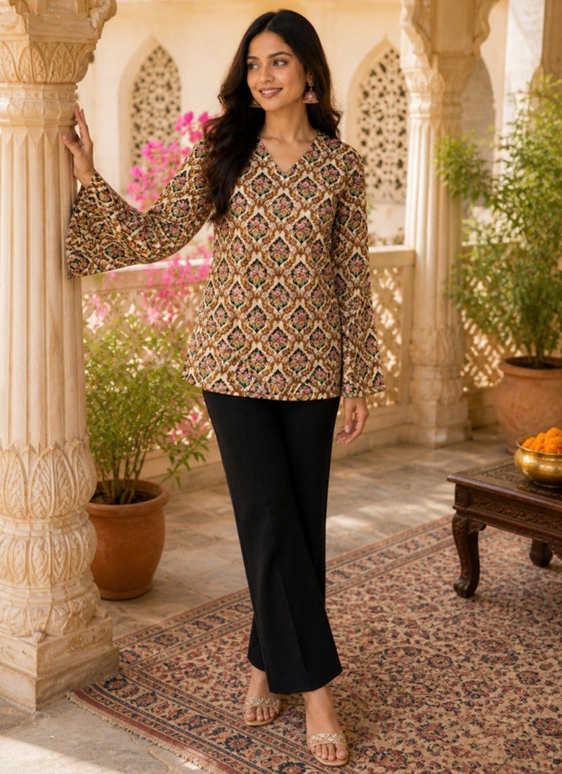 Multi Color Rayon Printed Office Wear Kurti
