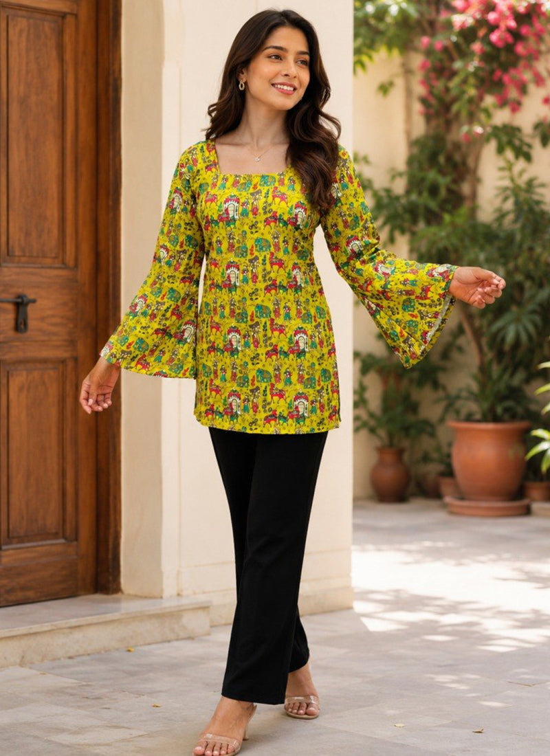 Green Rayon Digital Printed Outwear Kurti