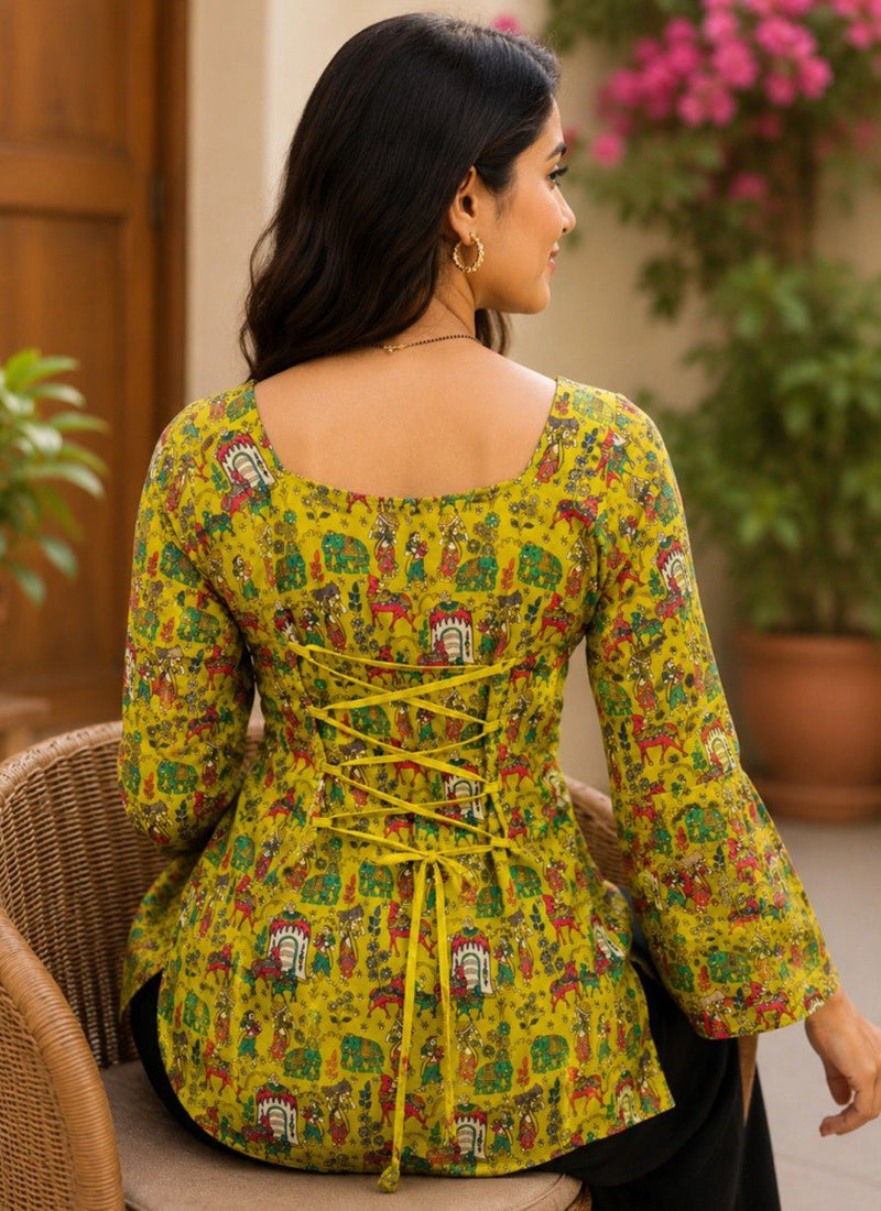 Green Rayon Digital Printed Outwear Kurti