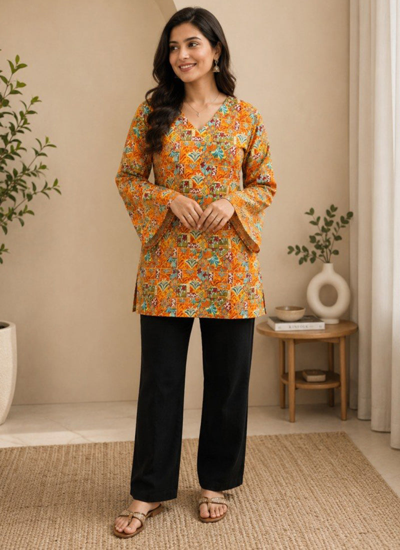 Multi Color Rayon Printed Outwear Kurti