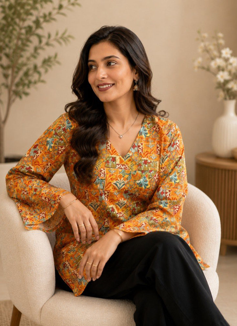 Multi Color Rayon Printed Outwear Kurti
