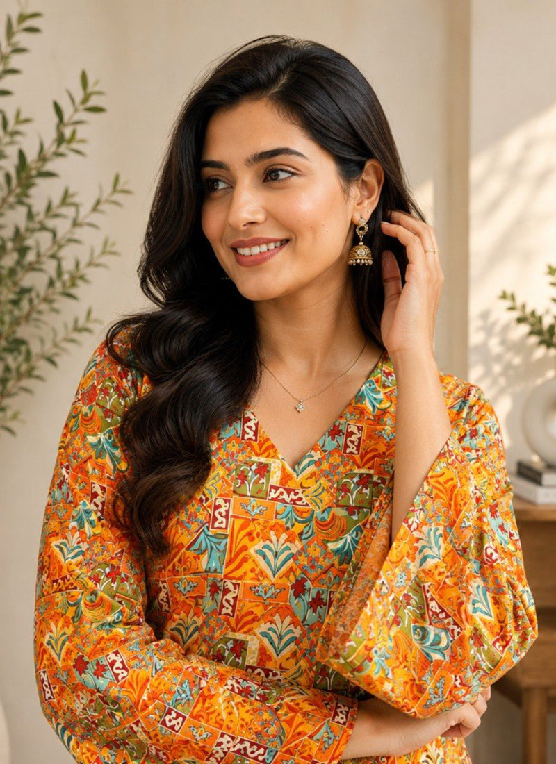 Multi Color Rayon Printed Outwear Kurti