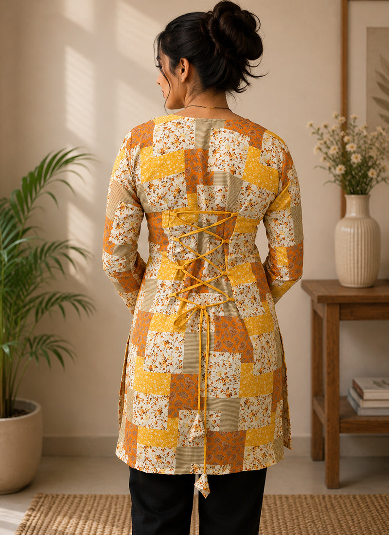 Multicolor Rayon Printed Casual Kurti