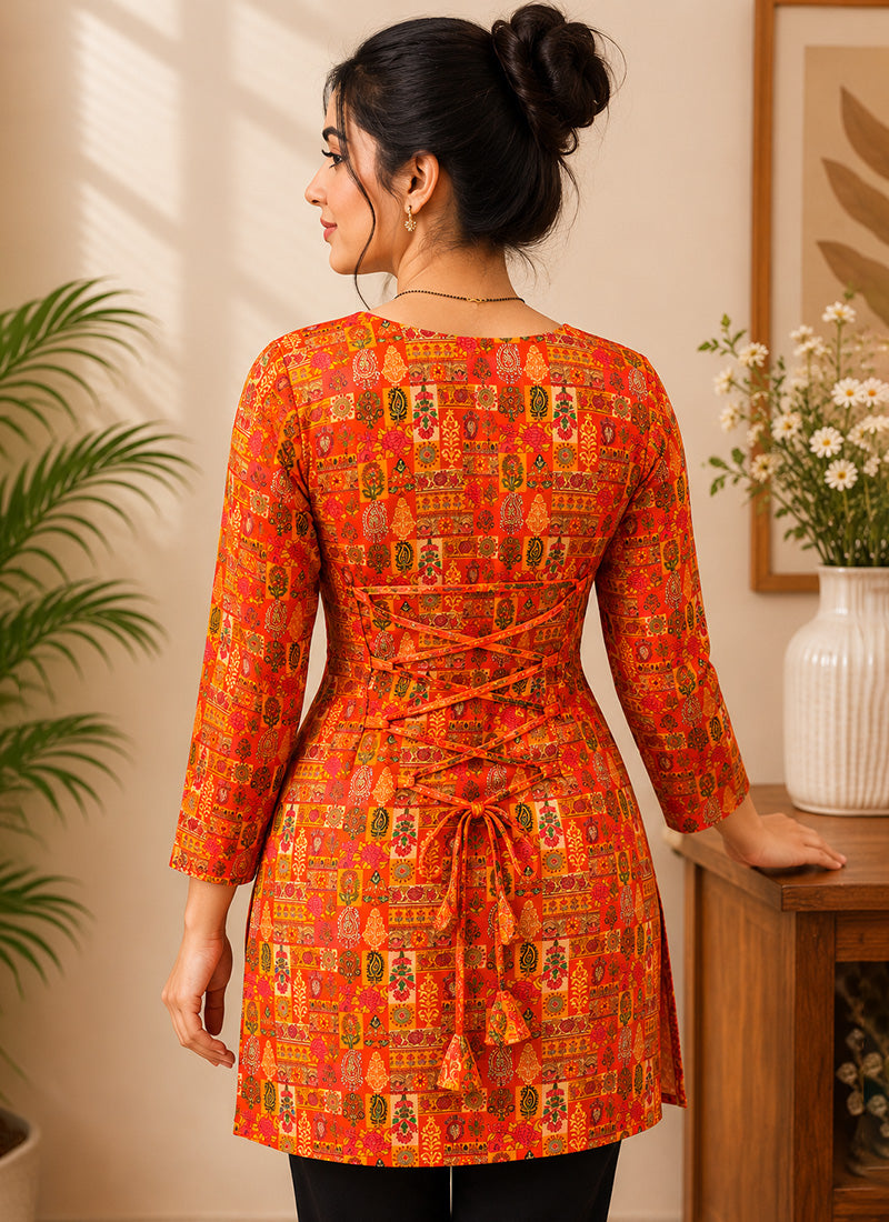 Multicolor Kalamkari Printed Rayon Kurti