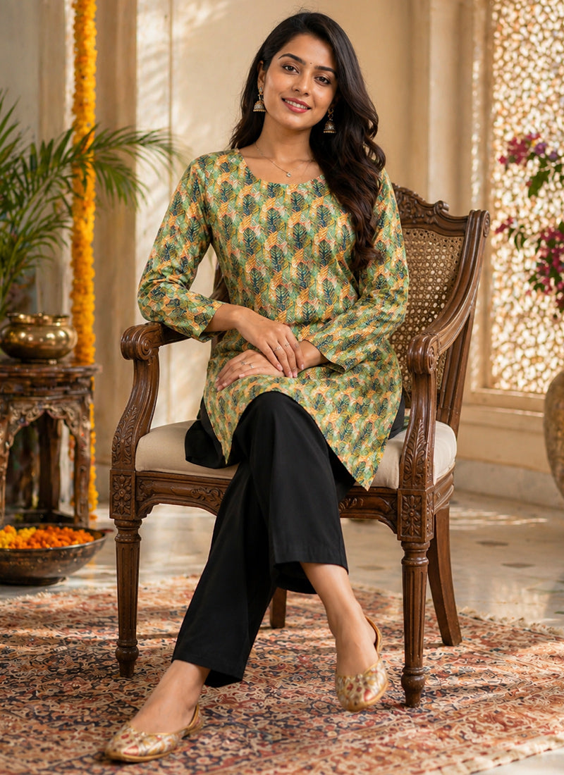 Multicolor Printed Rayon Casual Kurti