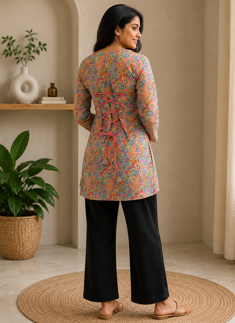 Multicolor Printed Rayon Outwear Kurti